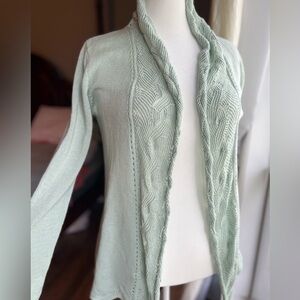 Mint Green Cable Knit Open Cardigan Sweater Medium Cottage Coastal Grandma Layer